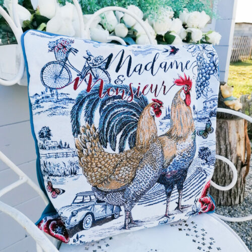 Housse de coussin coq bleue