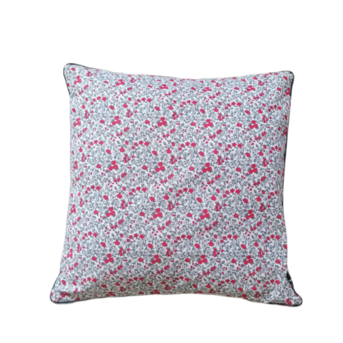 Housse de coussin fleurie rouge et gris