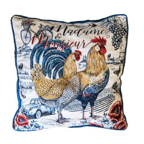 Housse de coussin coq bleue